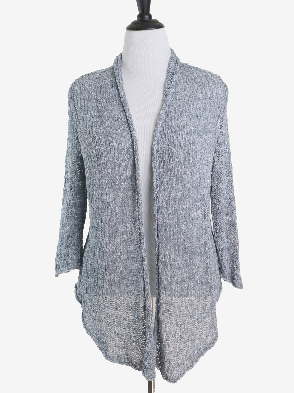 Eileen Fisher Size L Cotton Knobby Knit Draped Cardigan Gray